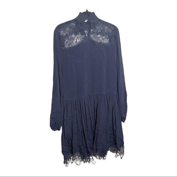 NWT MAGALI PASCAL x Revolve Clemence Lace Mini Dress Long Sleeve Navy Blue Small - Picture 6 of 8